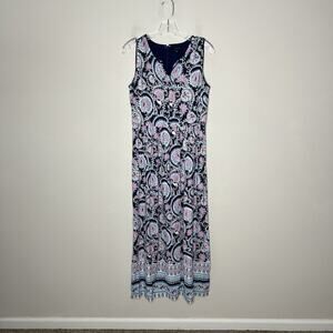 Talbots Dress Womens 6 Blue Floral Paisley Maxi Lightweight Flowy Boho Casual‎